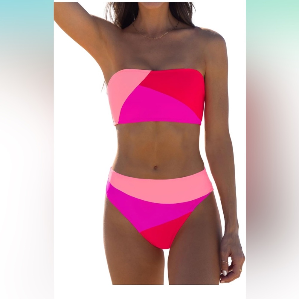Popvil Colorblock Bikini Set w/Removable Straps NWT